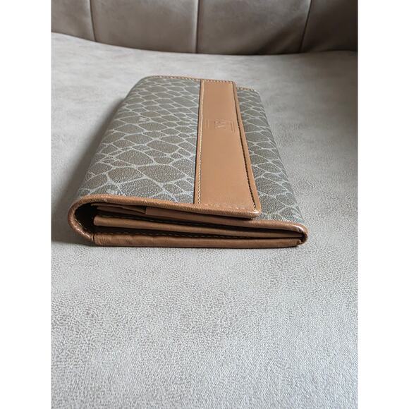 Vintage Nina Ricci Long Wallet Brown Animal Print Leather Canvas NWT - Picture 2 of 14